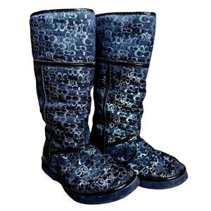 Coach Signature Nikole Womens Sz 7B Black shearling Roll Down Cuff Winter boots